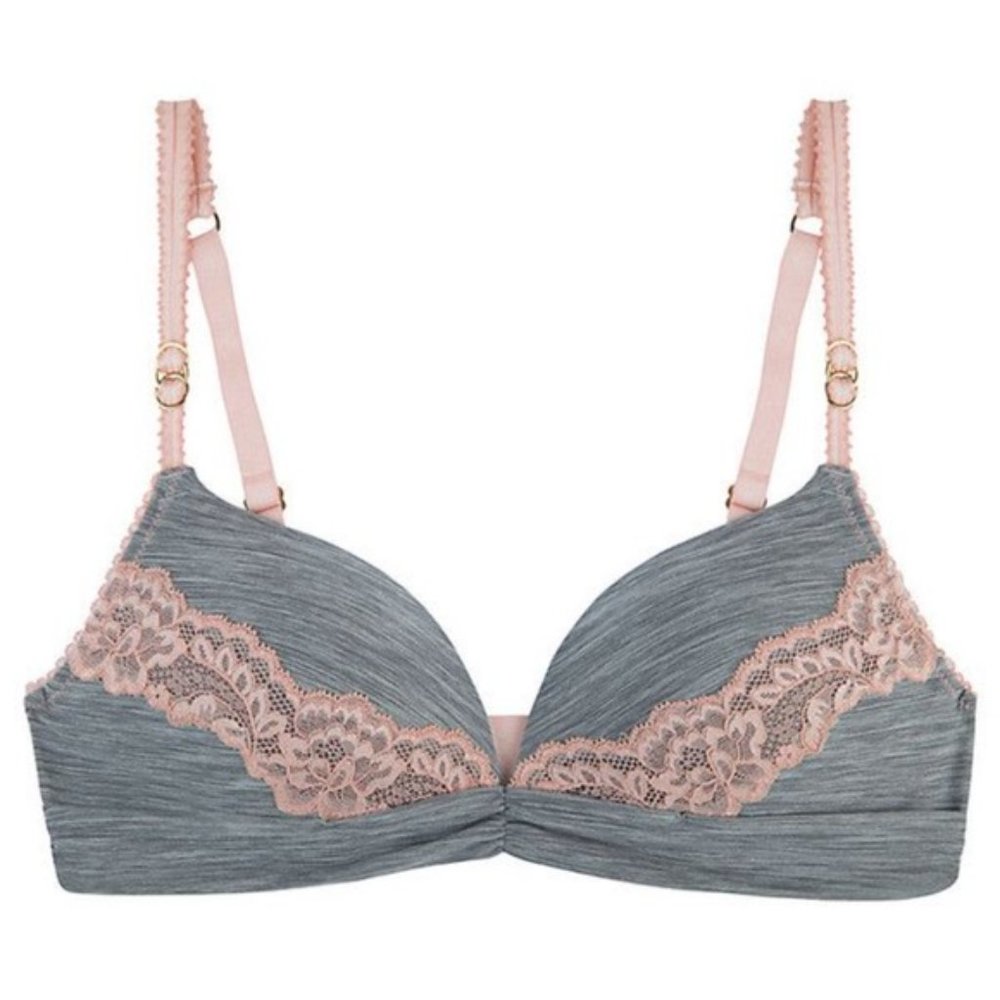 NWT Stella Mccartney Smooth Lace Padded Wireless Bra 32D Gray/Peach